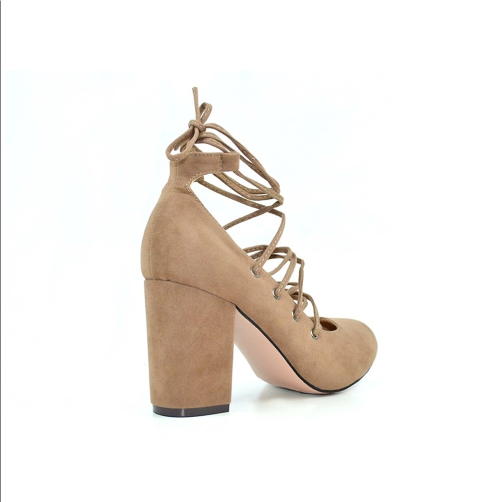 Tan Chic Lace-up Chunky Heel Mary Jane Sandal - Picture 4 of 5